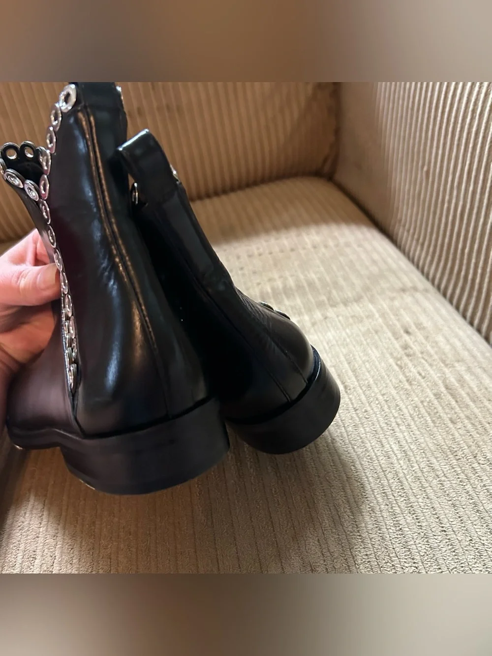 Alaia Paris Black Ankle Boots Leather Silver Grommet Studded Women’s Size 37 (7)